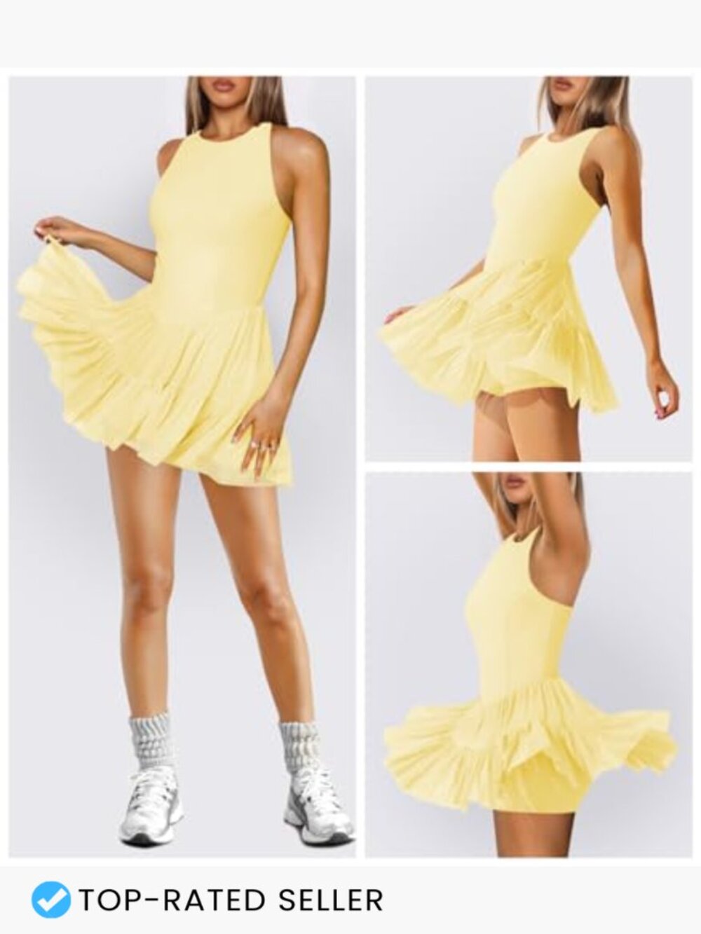 Flowy Pleated Ruffle Tennis Dress Sleeveless Mini Golf Dress with Shorts Pockets - Picture 2 of 6